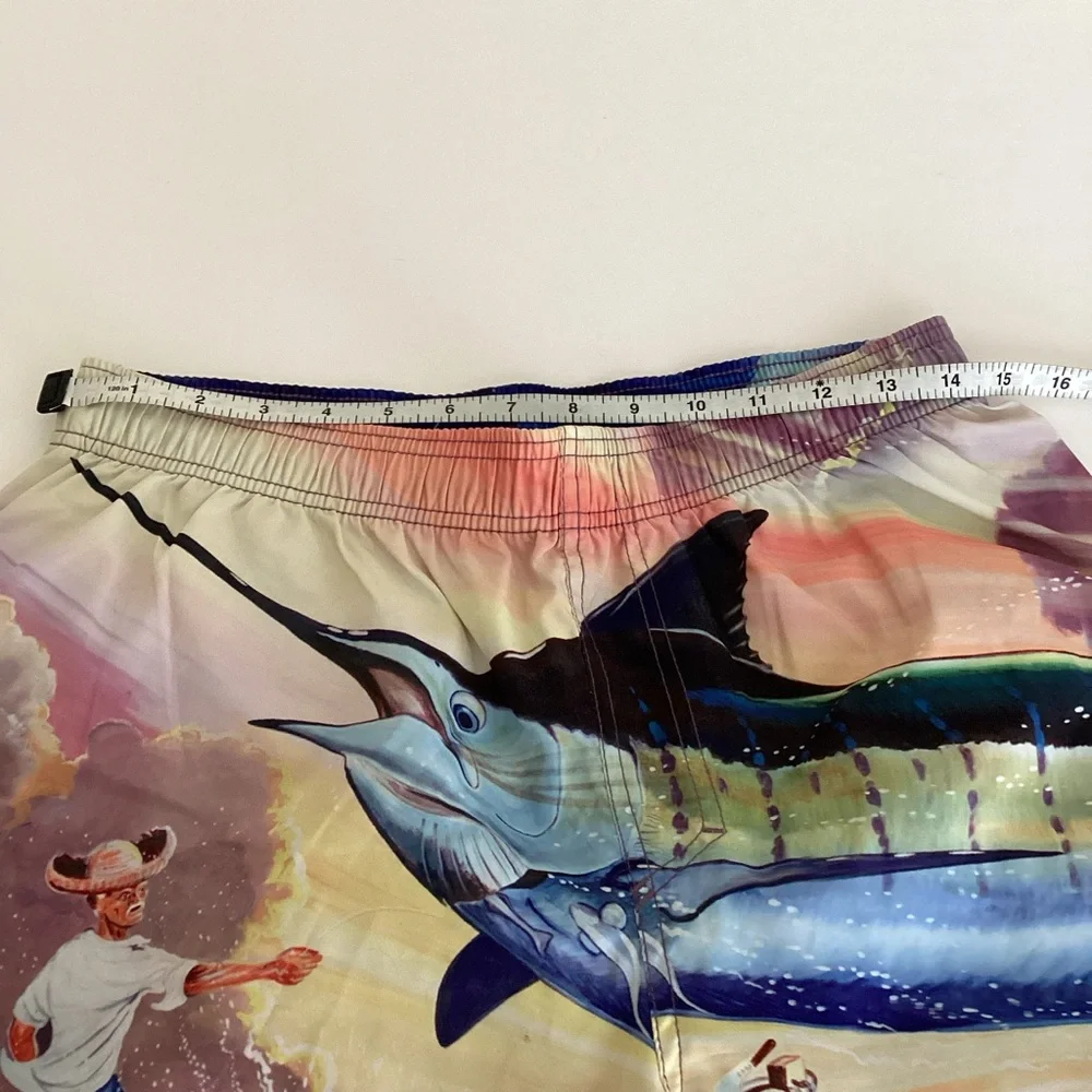 Guy Harvey Santigold Swim Trunks Men’s Size Medium Multi Color Old Man And Sea
